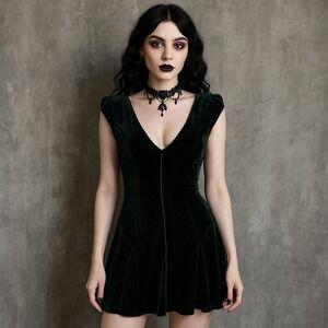 Vena Cava Green Velvet Mini Dress Sz 0 Gothic Retro Party Cocktail‎ Evening